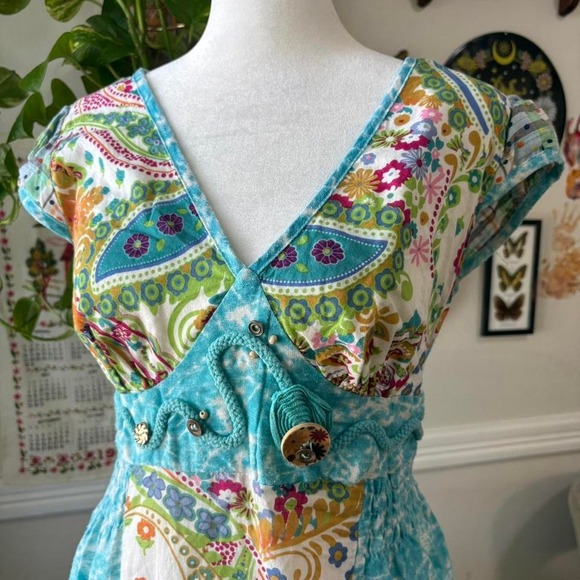 Vintage Y2K Patchwork Slip Dress Paisley Artsy Babydoll Bohemian Groovy Size M - Picture 2 of 8